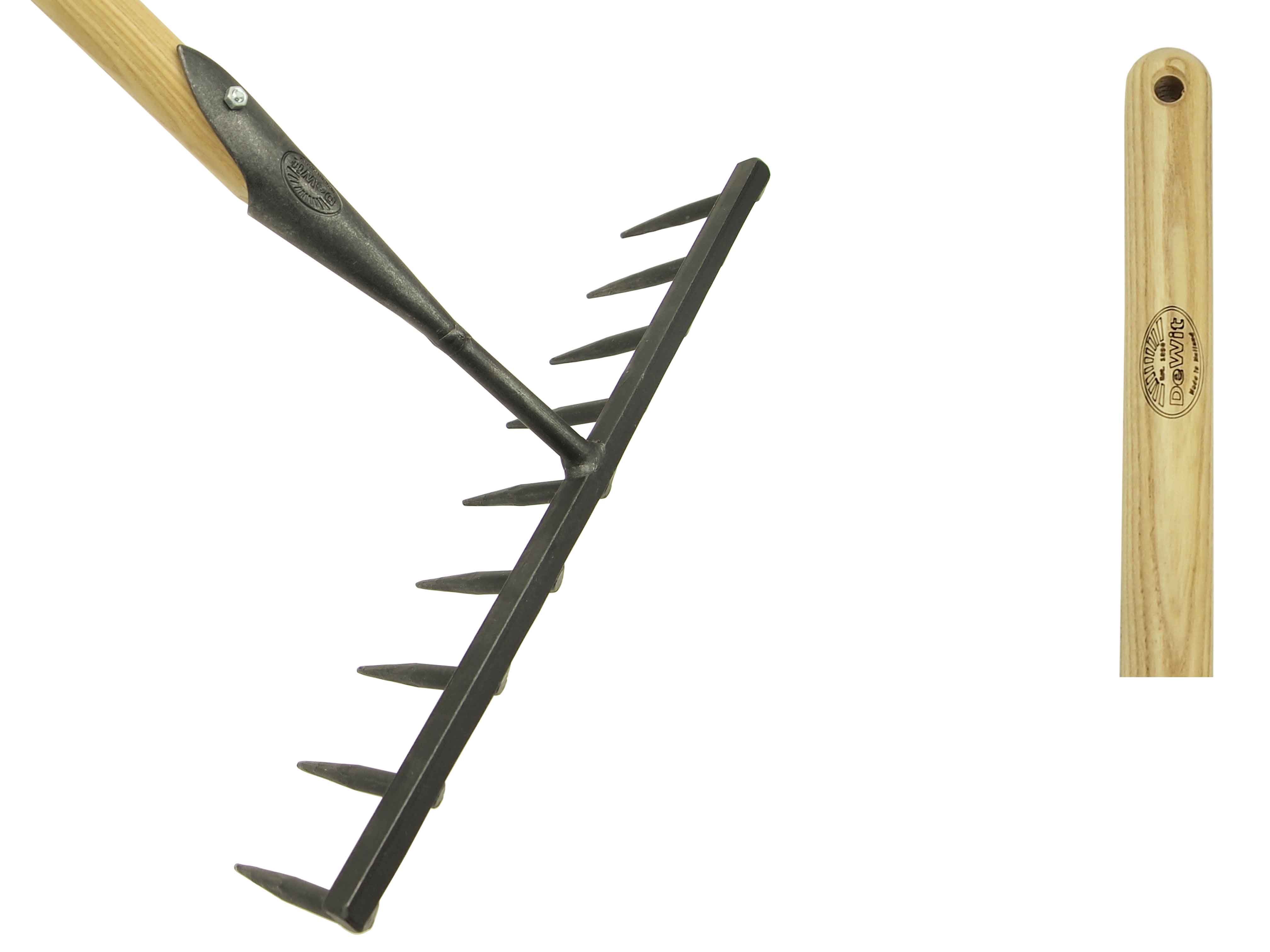 Veggy garden seeding rake with 9 round forged tines and 170cm handle